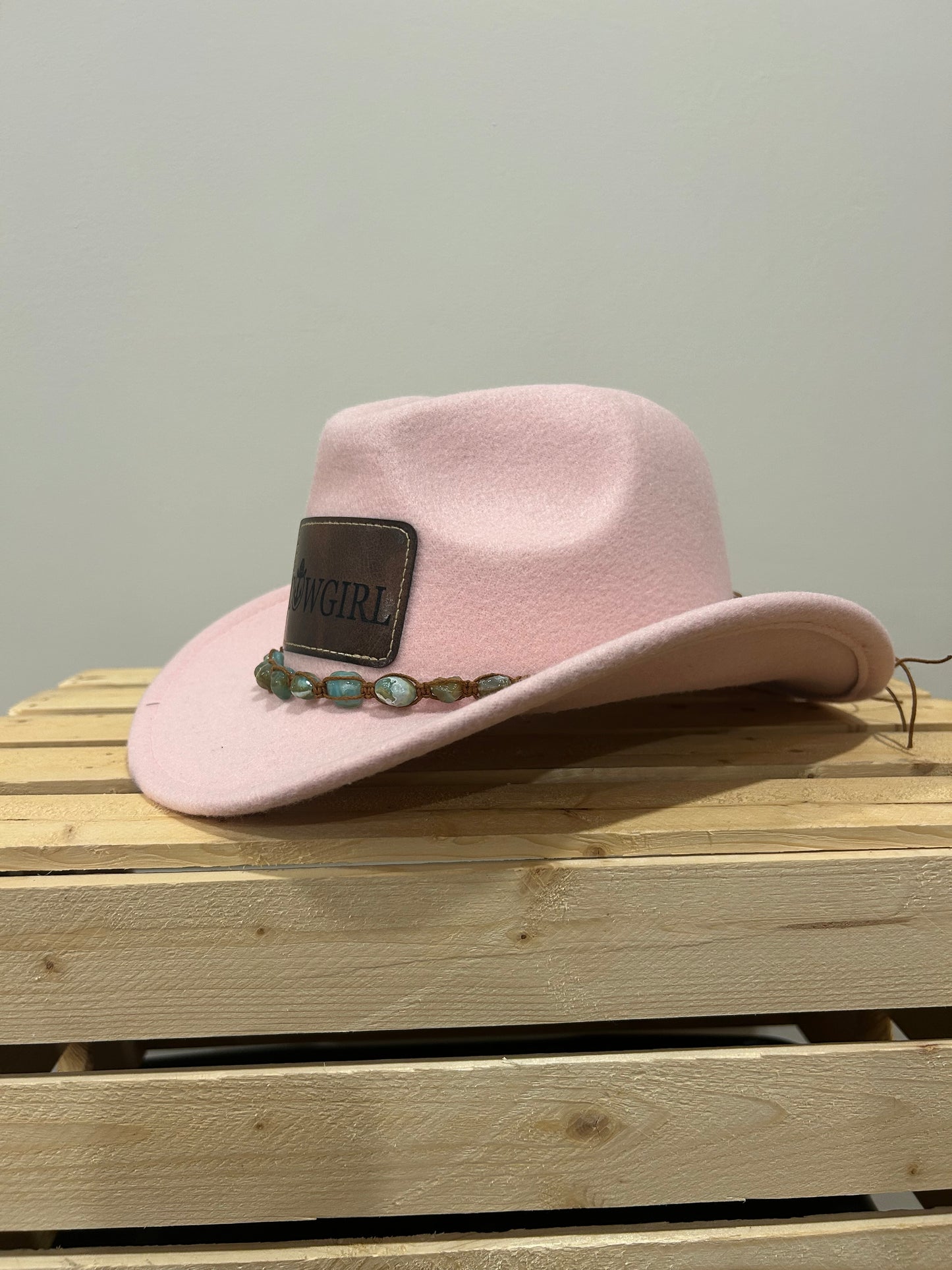 Children’s pink felt “Cowgirl” word mark cowgirl hat