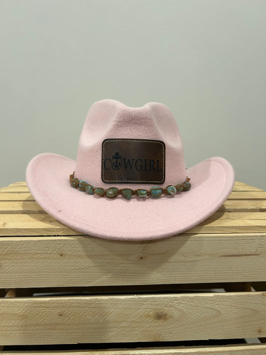 Children’s pink felt “Cowgirl” word mark cowgirl hat